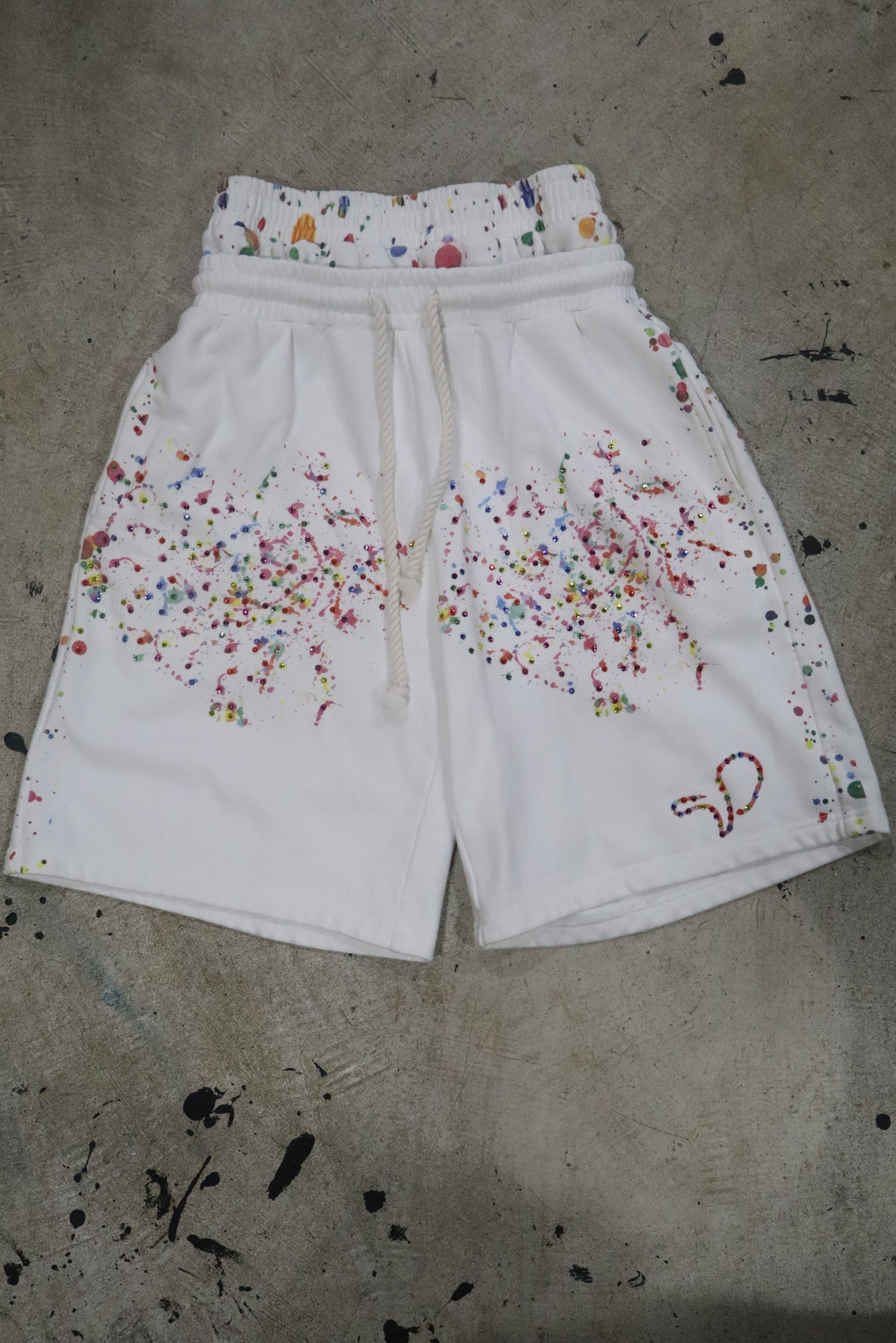 Double Waisted Paint Splatter Shorts